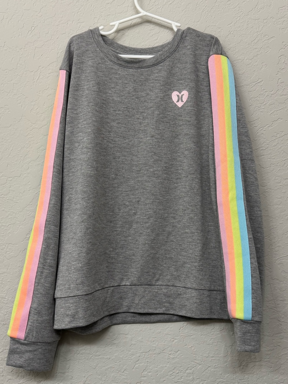Hurley Girls Rainbow Stripe Crewneck Sweatshirt Gray Size Large (L)
